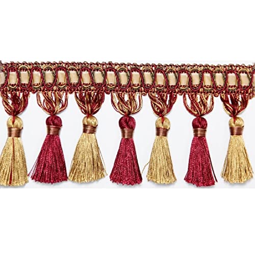 EYRMQWJPC Quastenbesatz 4 Yards geflochtene hängende Perlen Quaste Fransen Trimmen, Quaste Fransen hängen Ball Trim(Wine Red) von EYRMQWJPC