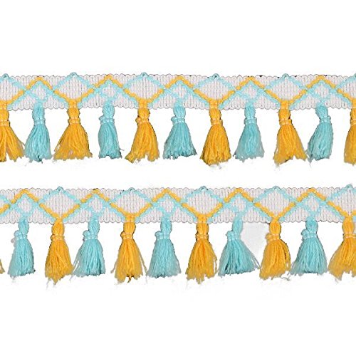 EYRMQWJPC Quastenbesatz 5 Yards Regenbogen Quaste Spitze Trim Baumwolle Stoff Band Fringe Drop(Yellow+Blue) von EYRMQWJPC