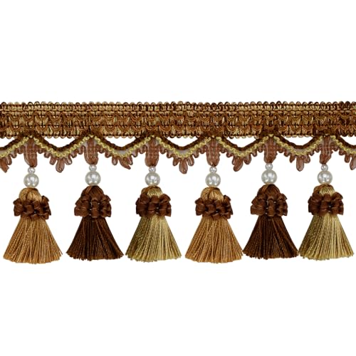 EYRMQWJPC Quastenbesatz Quaste Fransen Besätze Ball Fransen Lampenschirme Vorhang Nähen Fransen Trim 3 Yards(Brown) von EYRMQWJPC