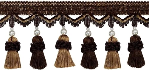 EYRMQWJPC Quastenbesatz Quaste Fransen Besätze Ball Fransen Lampenschirme Vorhang Nähen Fransen Trim 3 Yards(Coffee) von EYRMQWJPC