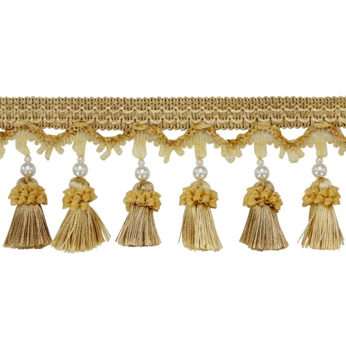 EYRMQWJPC Quastenbesatz Quaste Fransen Besätze Ball Fransen Lampenschirme Vorhang Nähen Fransen Trim 3 Yards(Gold) von EYRMQWJPC