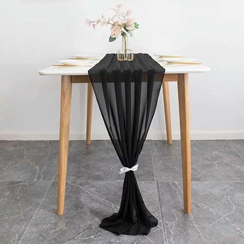 EYRMQWJPC Tüll-Tischdekoration 70X300CM Hochzeit Chiffon Tischläufer Romantische Lange Sheer Gaze Esstisch Dekoration(Black) von EYRMQWJPC