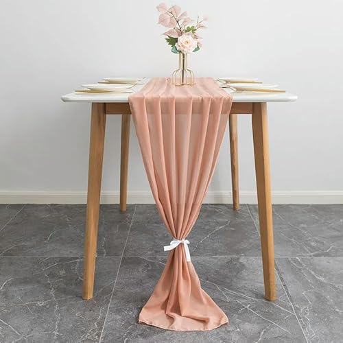 EYRMQWJPC Tüll-Tischdekoration 70X300CM Hochzeit Chiffon Tischläufer Romantische Lange Sheer Gaze Esstisch Dekoration(Rose Gold) von EYRMQWJPC