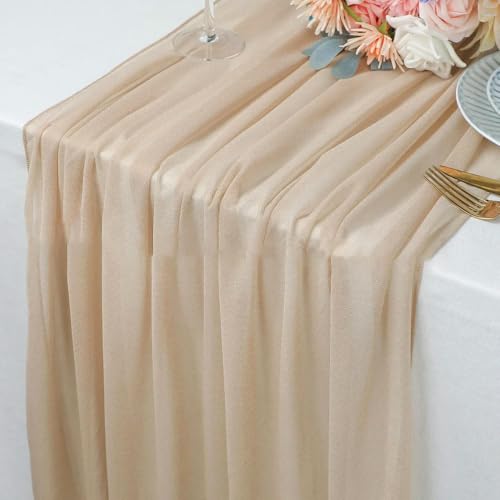 EYRMQWJPC Tüll-Tischdekoration Dünner Chiffon Beige Tischläufer Tischdekoration Semi-Sheer Esszimmer Vintage(Beige,75x300cm) von EYRMQWJPC