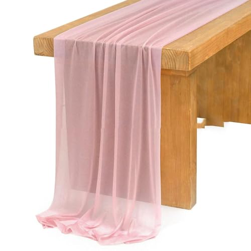 EYRMQWJPC Tüll-Tischdekoration Dünner Chiffon Beige Tischläufer Tischdekoration Semi-Sheer Esszimmer Vintage(Pink,75x300cm) von EYRMQWJPC
