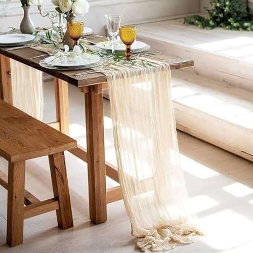 EYRMQWJPC Tüll-Tischdekoration Semi-Sheer Personalisieren Retro Boho Esszimmer Vintage Hochzeit Decor Abendessen Tischdecke(Beige,90x180cm) von EYRMQWJPC