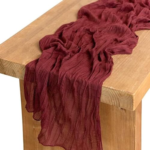 EYRMQWJPC Tüll-Tischdekoration Semi-Sheer Personalisieren Retro Boho Esszimmer Vintage Hochzeit Decor Abendessen Tischdecke(Burgundy,90X400cm) von EYRMQWJPC