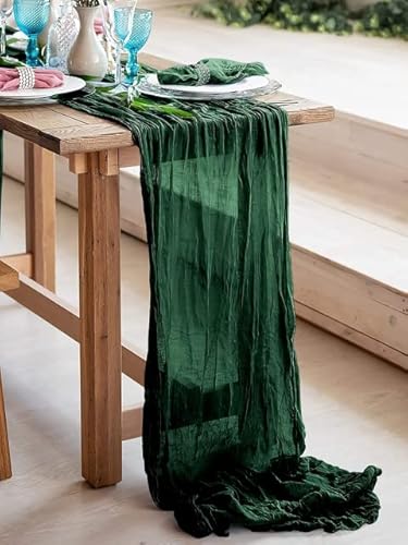 EYRMQWJPC Tüll-Tischdekoration Semi-Sheer Personalisieren Retro Boho Esszimmer Vintage Hochzeit Decor Abendessen Tischdecke(Dark Green,90x340cm) von EYRMQWJPC