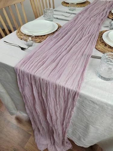 EYRMQWJPC Tüll-Tischdekoration Semi-Sheer Personalisieren Retro Boho Esszimmer Vintage Hochzeit Decor Abendessen Tischdecke(Pink Purple,90X400cm) von EYRMQWJPC