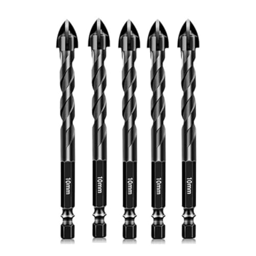 HSS-Gewindebohrer, 5 Stück Mauerwerksfliesenbohrer 3–12 mm for Ziegel, Kunststoff, Glas mit schwarzem Sechskantschaft(10mm) von EYRMQWJPC