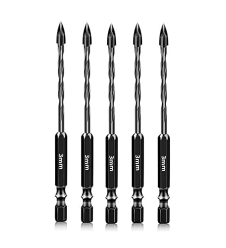 HSS-Gewindebohrer, 5 Stück Mauerwerksfliesenbohrer 3–12 mm for Ziegel, Kunststoff, Glas mit schwarzem Sechskantschaft(3mm) von EYRMQWJPC