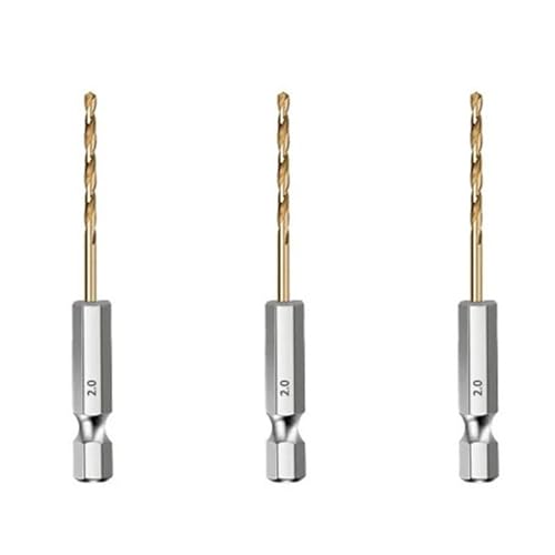 HSS-Gewindebohrer, HSS-Holzbohrer mit Titanbeschichtung, 1/4-Sechskantschaft, Größen 1,5–6,5 mm(3PCS 2.0mm) von EYRMQWJPC