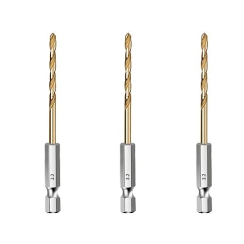 HSS-Gewindebohrer, HSS-Holzbohrer mit Titanbeschichtung, 1/4-Sechskantschaft, Größen 1,5–6,5 mm(3PCS 3.2mm) von EYRMQWJPC