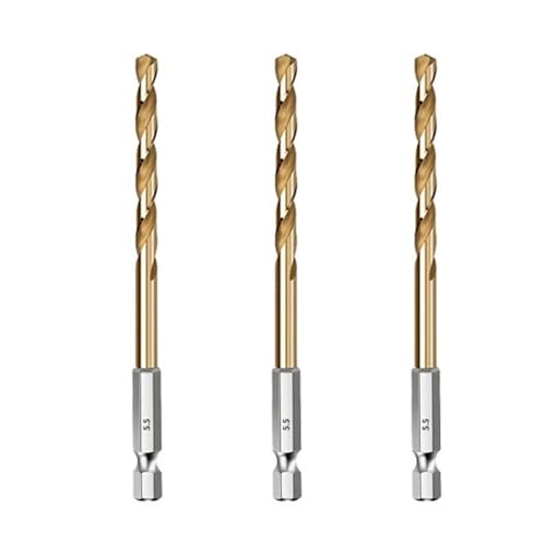 HSS-Gewindebohrer, HSS-Holzbohrer mit Titanbeschichtung, 1/4-Sechskantschaft, Größen 1,5–6,5 mm(3PCS 5.5mm) von EYRMQWJPC