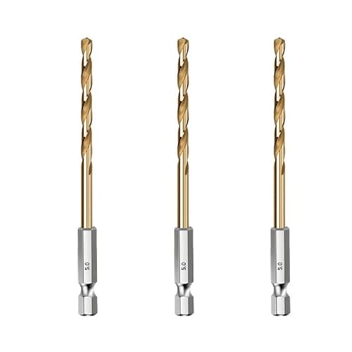 HSS-Gewindebohrer, HSS-Holzbohrer mit Titanbeschichtung, 1/4-Sechskantschaft, Größen 1,5–6,5 mm(3PCS 5mm) von EYRMQWJPC
