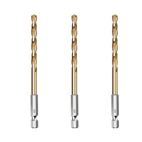 HSS-Gewindebohrer, HSS-Holzbohrer mit Titanbeschichtung, 1/4-Sechskantschaft, Größen 1,5–6,5 mm(3PCS 6.0mm) von EYRMQWJPC