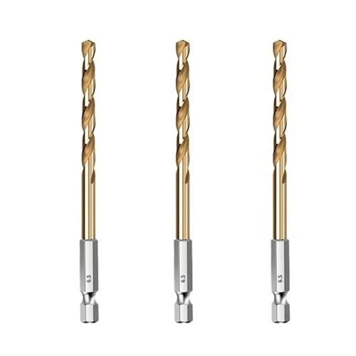 HSS-Gewindebohrer, HSS-Holzbohrer mit Titanbeschichtung, 1/4-Sechskantschaft, Größen 1,5–6,5 mm(3PCS 6.5mm) von EYRMQWJPC