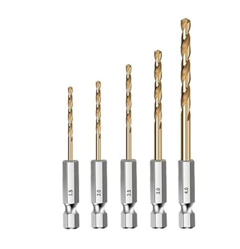HSS-Gewindebohrer, HSS-Holzbohrer mit Titanbeschichtung, 1/4-Sechskantschaft, Größen 1,5–6,5 mm(5pcs 1.5-4.0mm) von EYRMQWJPC