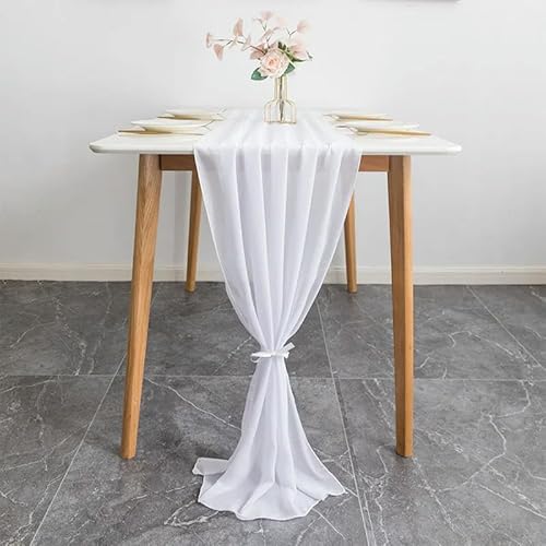 Tüll-Tischdekoration 70X300CM Hochzeit Chiffon Tischläufer Romantische Lange Sheer Gaze Esstisch Dekoration(Bleach White) von EYRMQWJPC