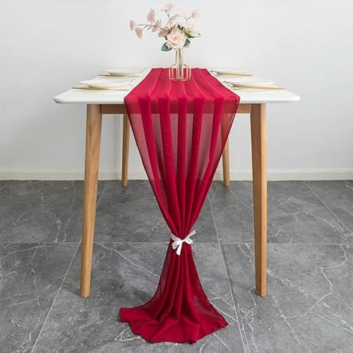 Tüll-Tischdekoration 70X300CM Hochzeit Chiffon Tischläufer Romantische Lange Sheer Gaze Esstisch Dekoration(Burgundy) von EYRMQWJPC