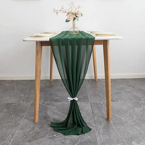 Tüll-Tischdekoration 70X300CM Hochzeit Chiffon Tischläufer Romantische Lange Sheer Gaze Esstisch Dekoration(Dark Green) von EYRMQWJPC