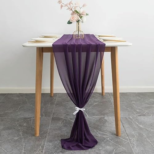 Tüll-Tischdekoration 70X300CM Hochzeit Chiffon Tischläufer Romantische Lange Sheer Gaze Esstisch Dekoration(Grape Purple) von EYRMQWJPC
