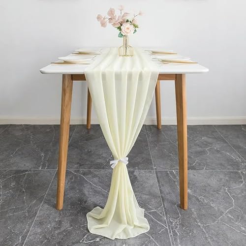 Tüll-Tischdekoration 70X300CM Hochzeit Chiffon Tischläufer Romantische Lange Sheer Gaze Esstisch Dekoration(Ivory White) von EYRMQWJPC