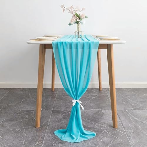 Tüll-Tischdekoration 70X300CM Hochzeit Chiffon Tischläufer Romantische Lange Sheer Gaze Esstisch Dekoration(Lake Blue) von EYRMQWJPC