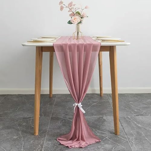 Tüll-Tischdekoration 70X300CM Hochzeit Chiffon Tischläufer Romantische Lange Sheer Gaze Esstisch Dekoration(Leather Pink) von EYRMQWJPC