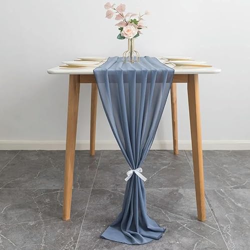 Tüll-Tischdekoration 70X300CM Hochzeit Chiffon Tischläufer Romantische Lange Sheer Gaze Esstisch Dekoration(Light Blue Grey) von EYRMQWJPC