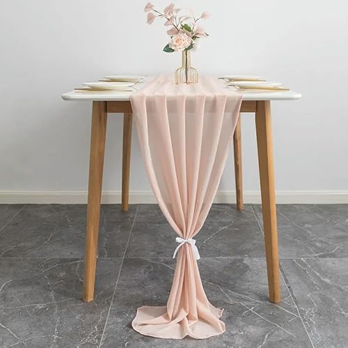 Tüll-Tischdekoration 70X300CM Hochzeit Chiffon Tischläufer Romantische Lange Sheer Gaze Esstisch Dekoration(Meat Pink) von EYRMQWJPC