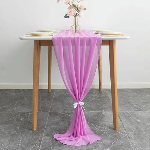 Tüll-Tischdekoration 70X300CM Hochzeit Chiffon Tischläufer Romantische Lange Sheer Gaze Esstisch Dekoration(Rose Purple) von EYRMQWJPC