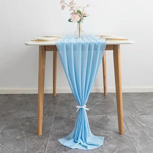 Tüll-Tischdekoration 70X300CM Hochzeit Chiffon Tischläufer Romantische Lange Sheer Gaze Esstisch Dekoration(Sky Blue) von EYRMQWJPC