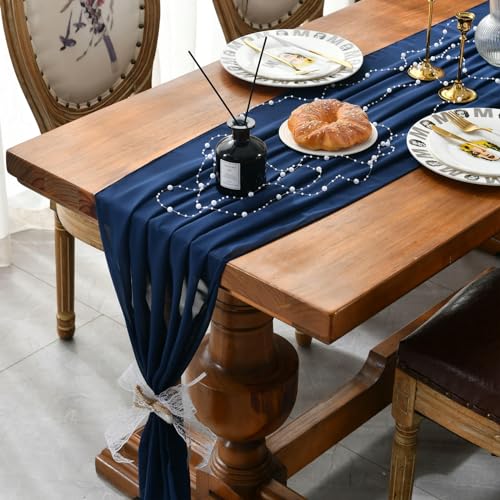 Tüll-Tischdekoration Chiffon-Tischläufer, Hochzeitstischläufer, langer Chiffon-Tischläufer, Dunstblau(Navy Blue) von EYRMQWJPC