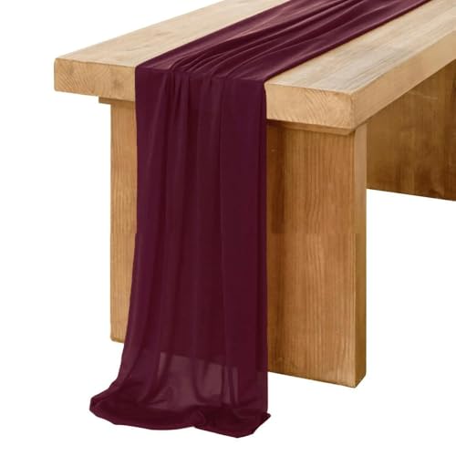 Tüll-Tischdekoration Dünner Chiffon Beige Tischläufer Tischdekoration Semi-Sheer Esszimmer Vintage(Burgundy,75x600cm) von EYRMQWJPC