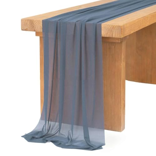 Tüll-Tischdekoration Dünner Chiffon Beige Tischläufer Tischdekoration Semi-Sheer Esszimmer Vintage(Dusty Blue,75x600cm) von EYRMQWJPC