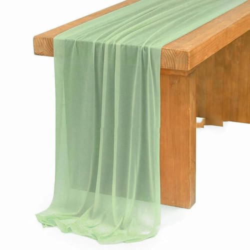 Tüll-Tischdekoration Dünner Chiffon Beige Tischläufer Tischdekoration Semi-Sheer Esszimmer Vintage(Grass Green,75x400cm) von EYRMQWJPC