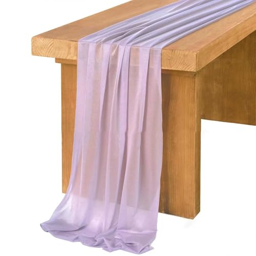 Tüll-Tischdekoration Dünner Chiffon Beige Tischläufer Tischdekoration Semi-Sheer Esszimmer Vintage(Light Purple,75x600cm) von EYRMQWJPC
