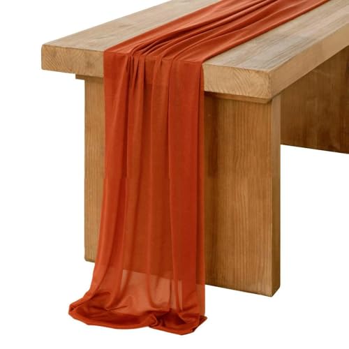 Tüll-Tischdekoration Dünner Chiffon Beige Tischläufer Tischdekoration Semi-Sheer Esszimmer Vintage(Rust,75x400cm) von EYRMQWJPC