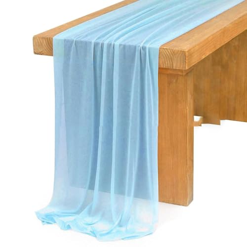Tüll-Tischdekoration Dünner Chiffon Beige Tischläufer Tischdekoration Semi-Sheer Esszimmer Vintage(Sky Blue,75x400cm) von EYRMQWJPC