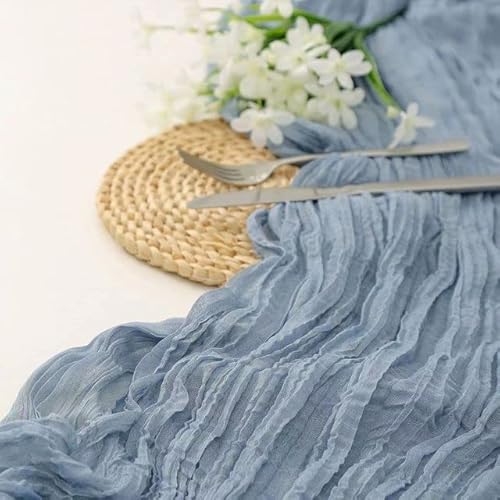 Tüll-Tischdekoration Semi-Sheer Personalisieren Retro Boho Esszimmer Vintage Hochzeit Decor Abendessen Tischdecke(Dusty Blue,90X400cm) von EYRMQWJPC