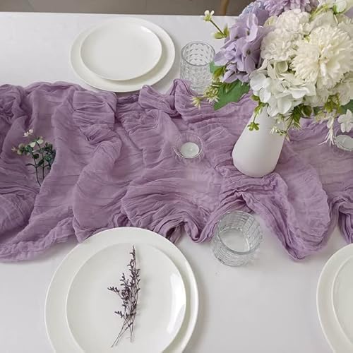 Tüll-Tischdekoration Semi-Sheer Personalisieren Retro Boho Esszimmer Vintage Hochzeit Decor Abendessen Tischdecke(Lilac,90X400cm) von EYRMQWJPC