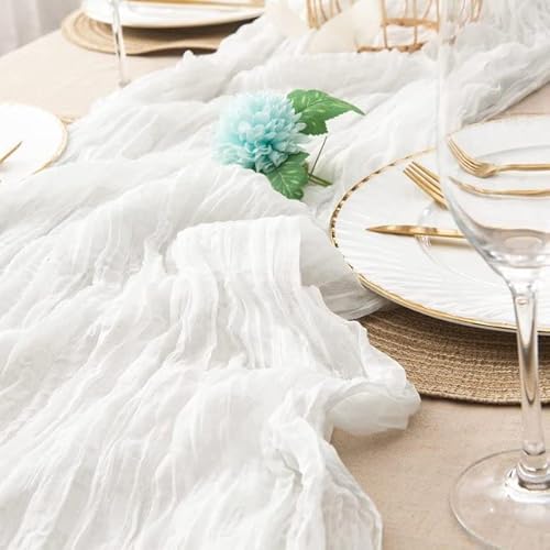 Tüll-Tischdekoration Semi-Sheer Personalisieren Retro Boho Esszimmer Vintage Hochzeit Decor Abendessen Tischdecke(White,90x340cm) von EYRMQWJPC