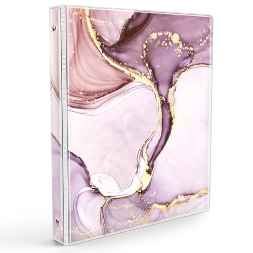Eyrozill Ästhetisches 3-Ringbuch, 2,5 cm, dekorative Quittungsbücher, Haarkunden-Aufzeichnungen mit transparenten Innentaschen für Briefgröße (27,9 x 21,6 cm), Papier, PVC-Einband (rosa Marmor) von EYROZILL
