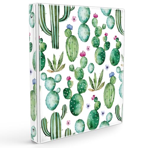 Eyrozill Niedliches 3-Ringbuch, 2,5 cm, dekorative Quittungsbücher, Haarkunden-Aufzeichnungen mit transparenten Innentaschen für Briefgröße (27,9 x 21,6 cm), PVC-Einband (Kaktus, 2,5 cm) von EYROZILL