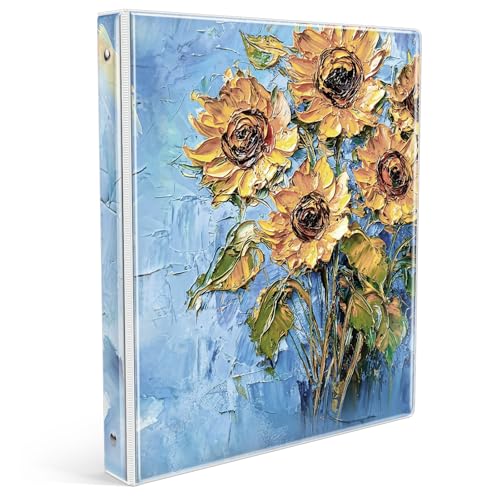 Eyrozill Niedliches 3-Ringbuch, 2,5 cm, dekorative Quittungsbücher, Haarkunden-Aufzeichnungen mit transparenten Innentaschen für Briefgröße (27,9 x 21,6 cm), PVC-Einband (Sonnenblume, 2,5 cm) von EYROZILL