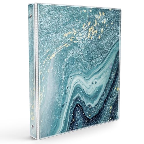 Eyrozill Niedliches 3-Ringbuch, 2,5 cm, dekorative Quittungsbücher, Haarkunden-Aufzeichnungen mit transparenten Innentaschen für Briefgröße (27,9 x 21,6 cm), Papier, PVC-Einband (grüner Marmor, 2,5 cm von EYROZILL