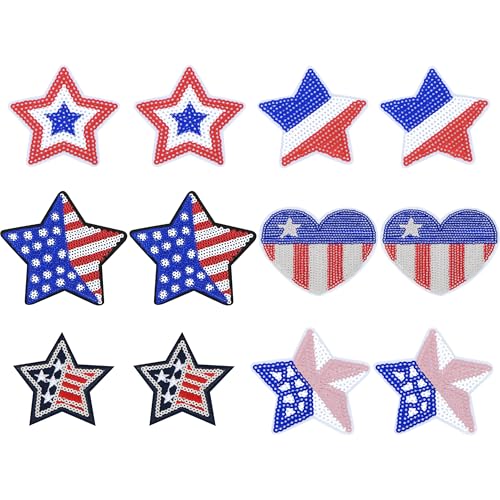 Aufnäher mit Pailletten, Sterne, amerikanische Flagge, zum Aufbügeln, bestickt, Nähen, Reparatur, Hotfix, Kleidersack, Schuhe, Rucksack, Hut, DIY-Dekoration, 12 Stück Aufnäher mit Pailletten, Sterne, amerikanische Flagge, zum Aufbügeln, bestickt, Nähen, Reparatur, Hotfix, Kleidersack, Schuhe, Rucksack, Hut, DIY-Dekoration, 12 Stück von EZ Trims