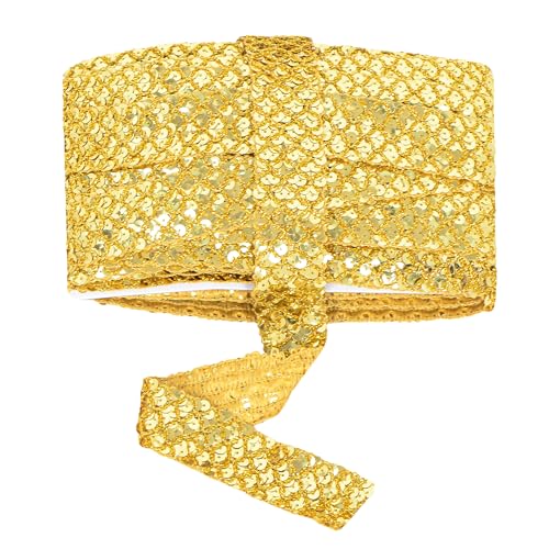 Paillettenbesatz zum Nähen, 3,1 cm, 6 Reihen, 22,7 m Glitzer-Paillettenband, Metallic, Stretch, Bling-Stoff, DIY, Basteln, Dekoration, Gold von EZ Trims