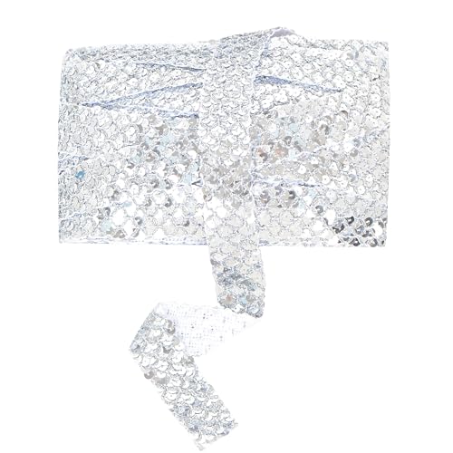 Paillettenbesatz zum Nähen, 3,1 cm, 6 Reihen, 22,7 m Glitzer-Paillettenband, Metallic, Stretch, Bling-Stoff, DIY, Basteln, Dekoration, Silber von EZ Trims